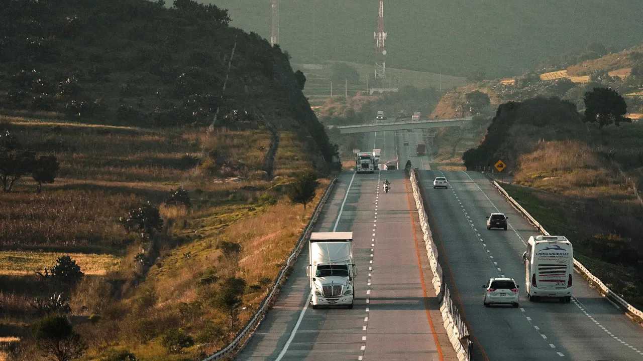 Long distance moving truck on the road.